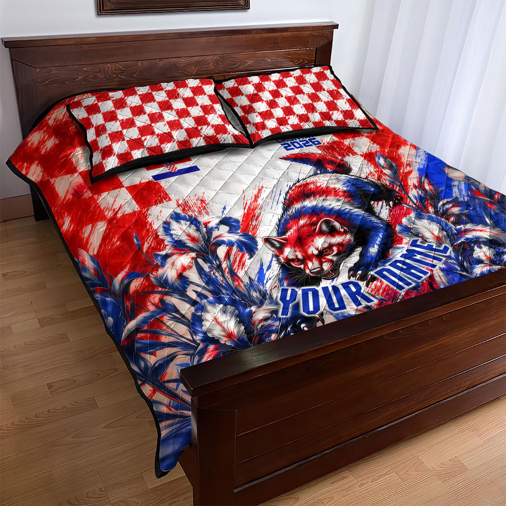 Personalized Croatia Marten Soccer 2026 Quilt Bed Set Football Grunge Checkerboard Croatian Iris Floral
