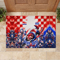 Personalized Croatia Marten Soccer 2026 Rubber Doormat Football Grunge Checkerboard Croatian Iris Floral