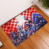 Personalized Croatia Marten Soccer 2026 Rubber Doormat Football Grunge Checkerboard Croatian Iris Floral