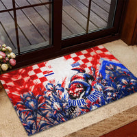 Personalized Croatia Marten Soccer 2026 Rubber Doormat Football Grunge Checkerboard Croatian Iris Floral