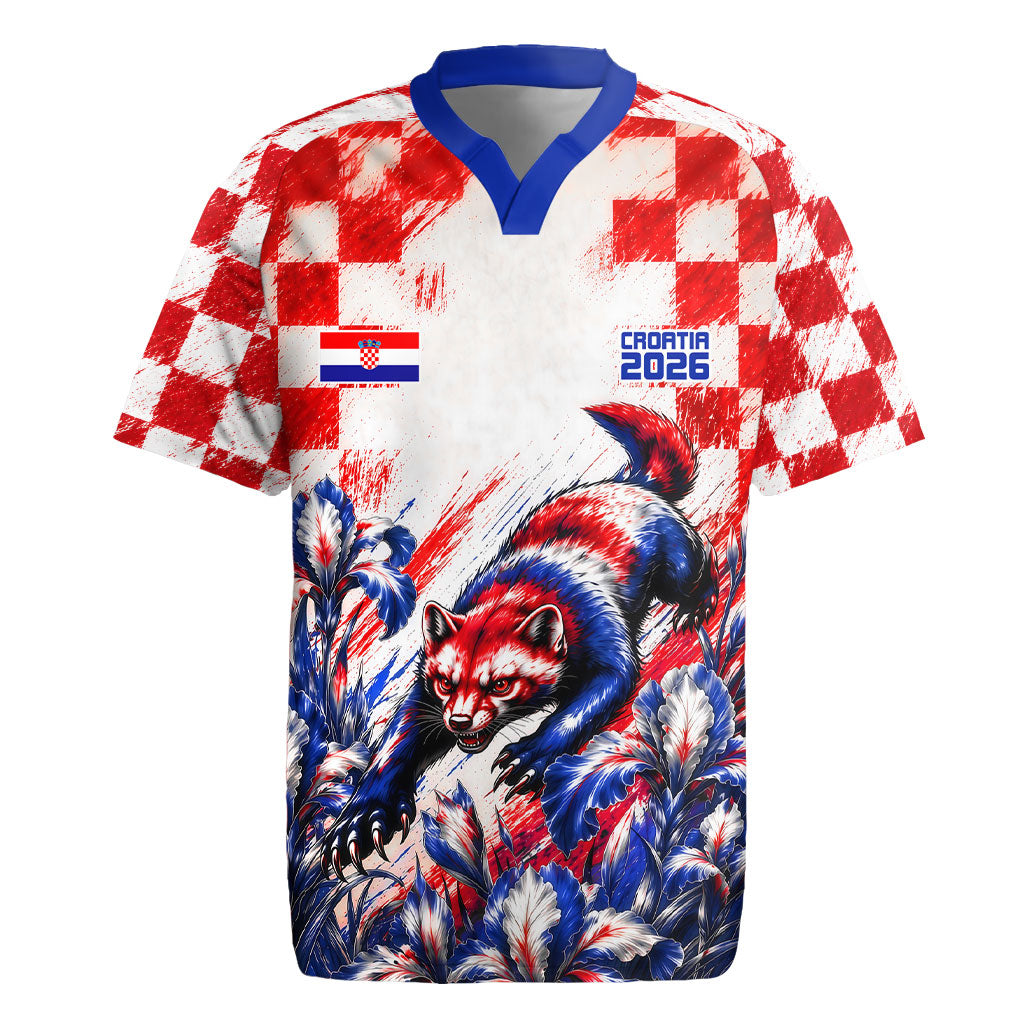 Personalized Croatia Marten Soccer 2026 Rugby Jersey Football Grunge Checkerboard Croatian Iris Floral