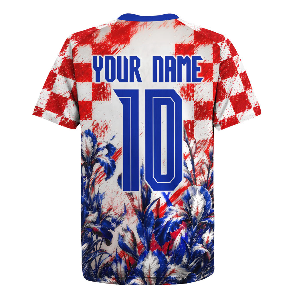 Personalized Croatia Marten Soccer 2026 Rugby Jersey Football Grunge Checkerboard Croatian Iris Floral