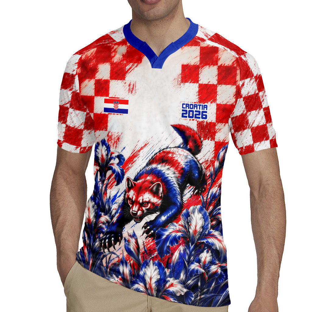Personalized Croatia Marten Soccer 2026 Rugby Jersey Football Grunge Checkerboard Croatian Iris Floral