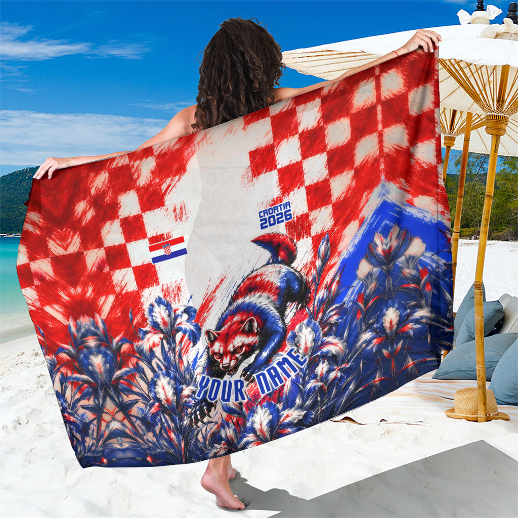 Personalized Croatia Marten Soccer 2026 Sarong Football Grunge Checkerboard Croatian Iris Floral