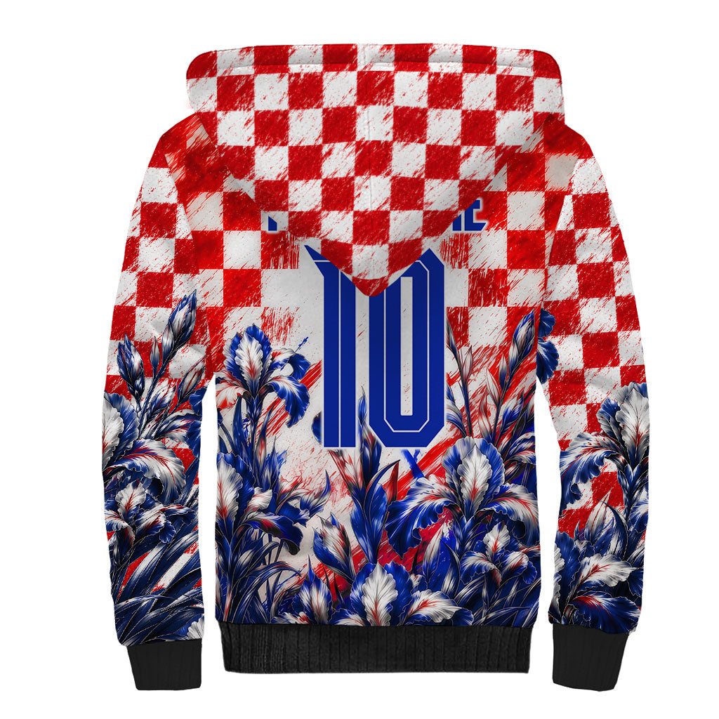 Personalized Croatia Marten Soccer 2026 Sherpa Hoodie Football Grunge Checkerboard Croatian Iris Floral