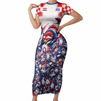 Personalized Croatia Marten Soccer 2026 Short Sleeve Bodycon Dress Football Grunge Checkerboard Croatian Iris Floral