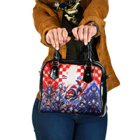 Personalized Croatia Marten Soccer 2026 Shoulder Handbag Football Grunge Checkerboard Croatian Iris Floral