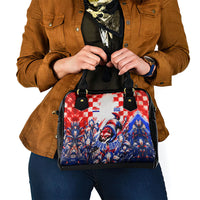 Personalized Croatia Marten Soccer 2026 Shoulder Handbag Football Grunge Checkerboard Croatian Iris Floral