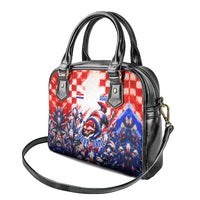 Personalized Croatia Marten Soccer 2026 Shoulder Handbag Football Grunge Checkerboard Croatian Iris Floral