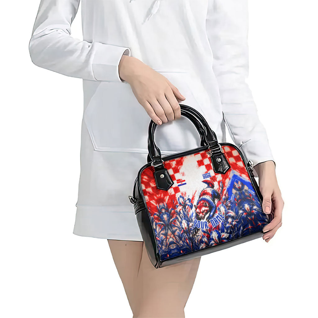 Personalized Croatia Marten Soccer 2026 Shoulder Handbag Football Grunge Checkerboard Croatian Iris Floral