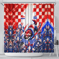 Personalized Croatia Marten Soccer 2026 Shower Curtain Football Grunge Checkerboard Croatian Iris Floral