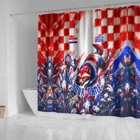 Personalized Croatia Marten Soccer 2026 Shower Curtain Football Grunge Checkerboard Croatian Iris Floral
