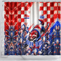 Personalized Croatia Marten Soccer 2026 Shower Curtain Football Grunge Checkerboard Croatian Iris Floral