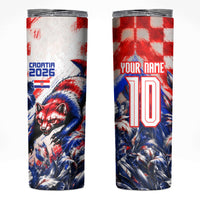 Personalized Croatia Marten Soccer 2026 Skinny Tumbler Football Grunge Checkerboard Croatian Iris Floral