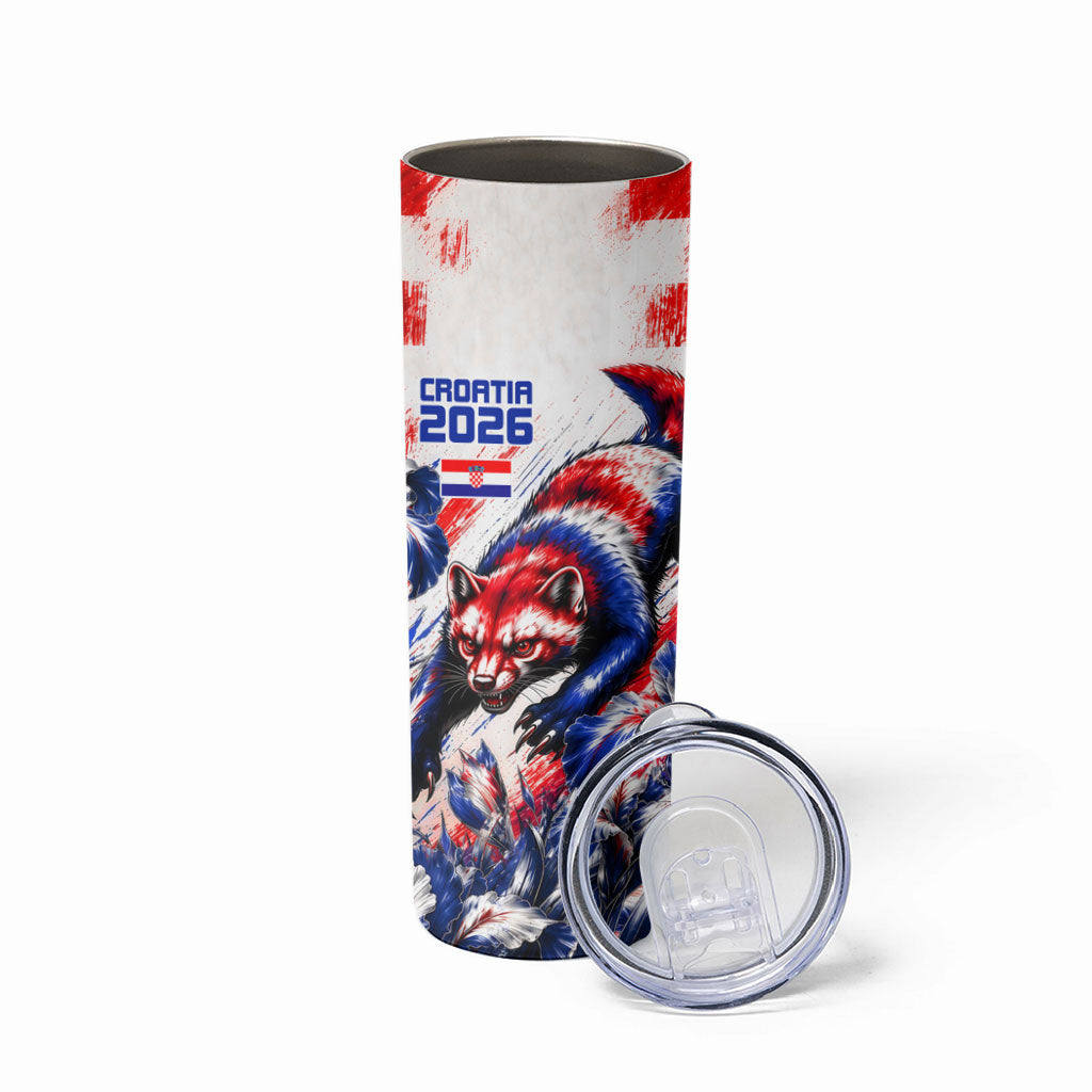 Personalized Croatia Marten Soccer 2026 Skinny Tumbler Football Grunge Checkerboard Croatian Iris Floral