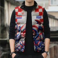 Personalized Croatia Marten Soccer 2026 Sleeveless Puffer Jacket Football Grunge Checkerboard Croatian Iris Floral