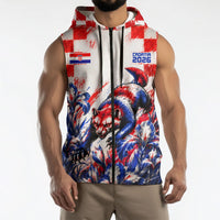 Personalized Croatia Marten Soccer 2026 Sleeveless Zip Hoodie Football Grunge Checkerboard Croatian Iris Floral