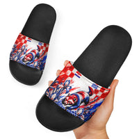 Personalized Croatia Marten Soccer 2026 Slide Sandals Football Grunge Checkerboard Croatian Iris Floral