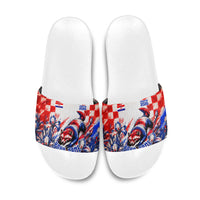 Personalized Croatia Marten Soccer 2026 Slide Sandals Football Grunge Checkerboard Croatian Iris Floral