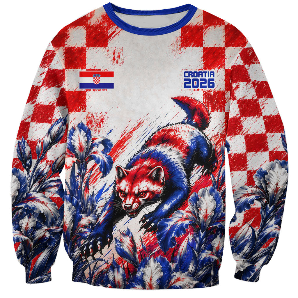 Personalized Croatia Marten Soccer 2026 Sweatshirt Football Grunge Checkerboard Croatian Iris Floral