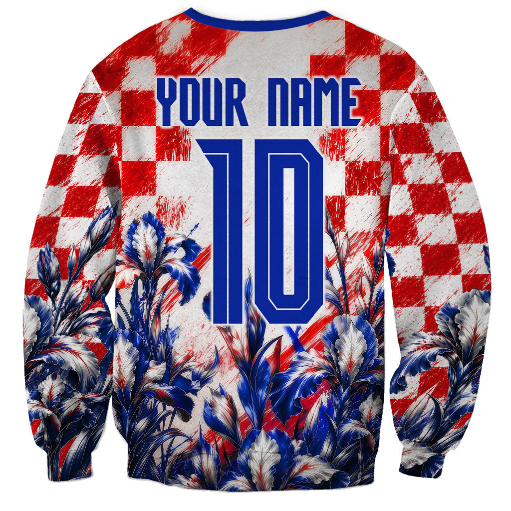 Personalized Croatia Marten Soccer 2026 Sweatshirt Football Grunge Checkerboard Croatian Iris Floral