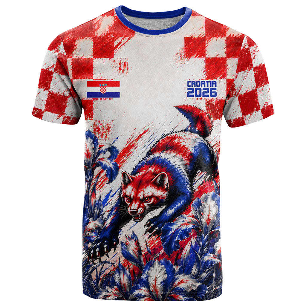 Personalized Croatia Marten Soccer 2026 T Shirt Football Grunge Checkerboard Croatian Iris Floral