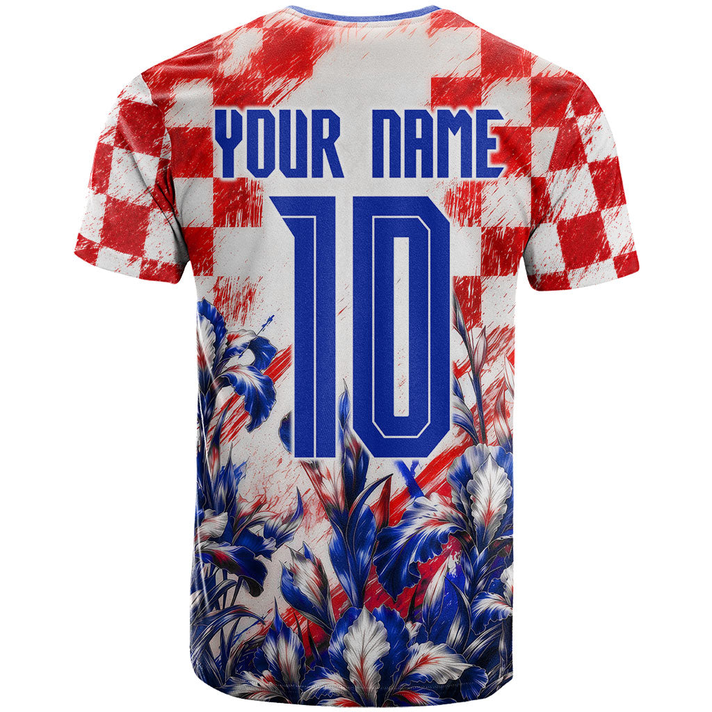 Personalized Croatia Marten Soccer 2026 T Shirt Football Grunge Checkerboard Croatian Iris Floral