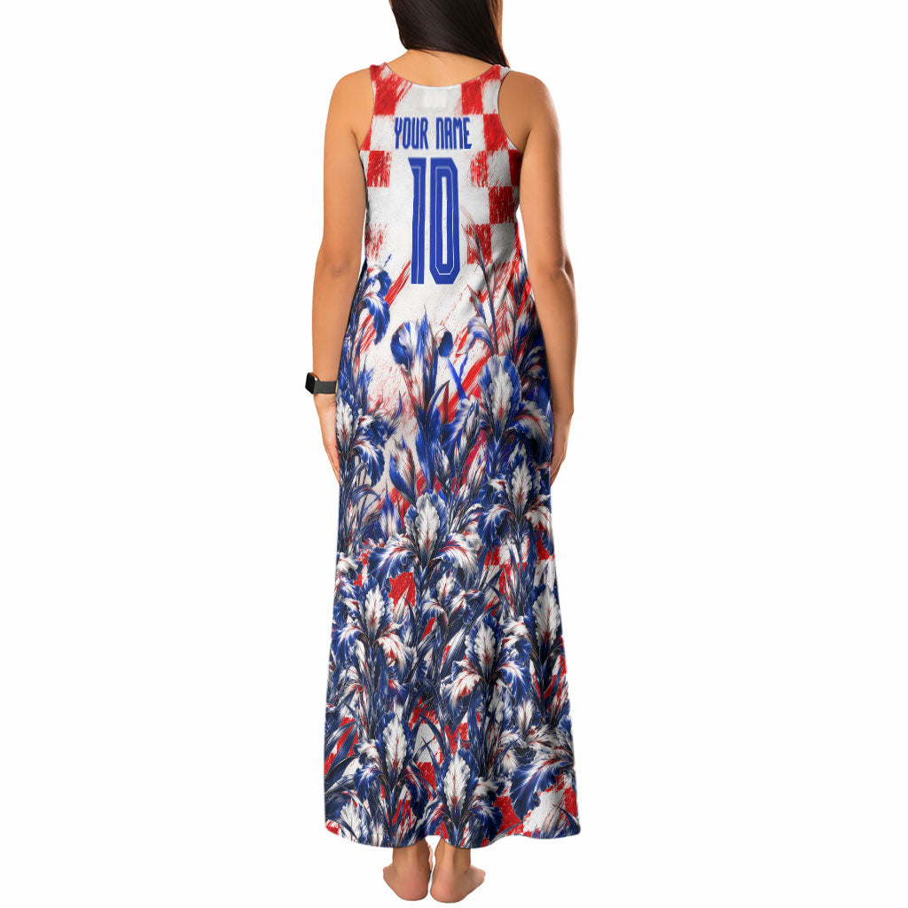 Personalized Croatia Marten Soccer 2026 Tank Maxi Dress Football Grunge Checkerboard Croatian Iris Floral