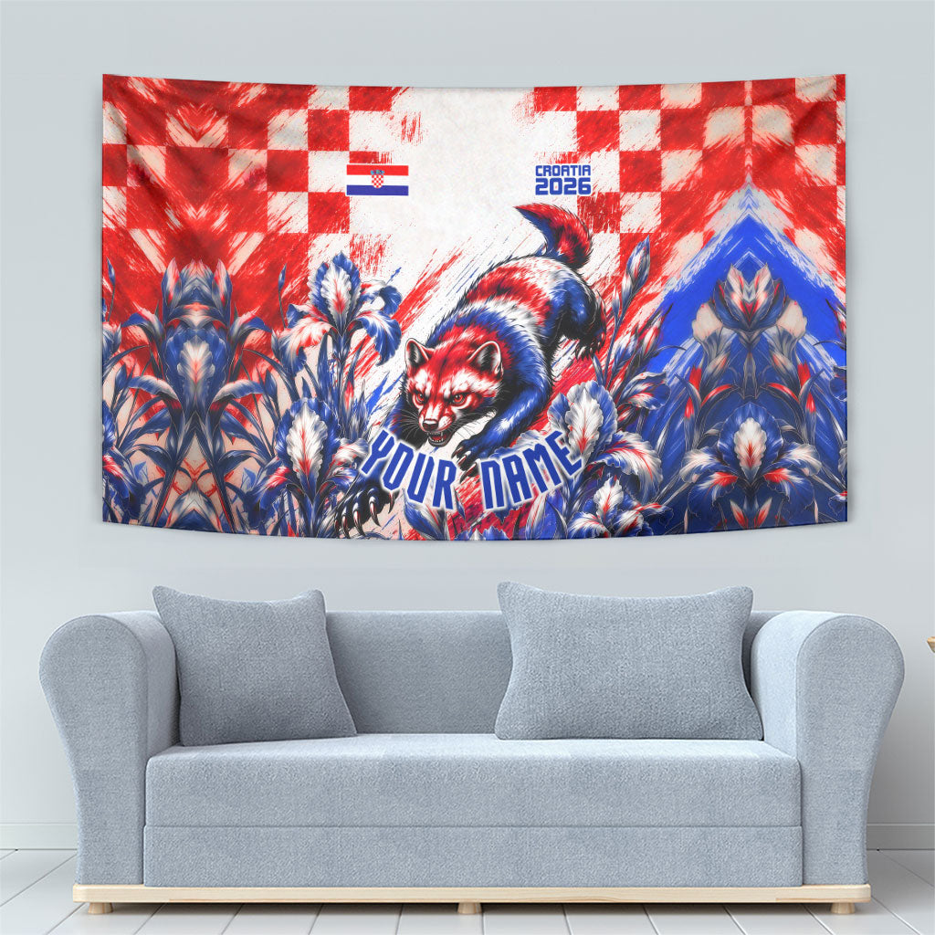 Personalized Croatia Marten Soccer 2026 Tapestry Football Grunge Checkerboard Croatian Iris Floral