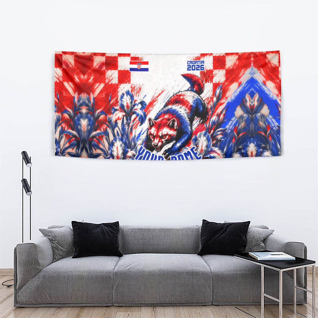 Personalized Croatia Marten Soccer 2026 Tapestry Football Grunge Checkerboard Croatian Iris Floral