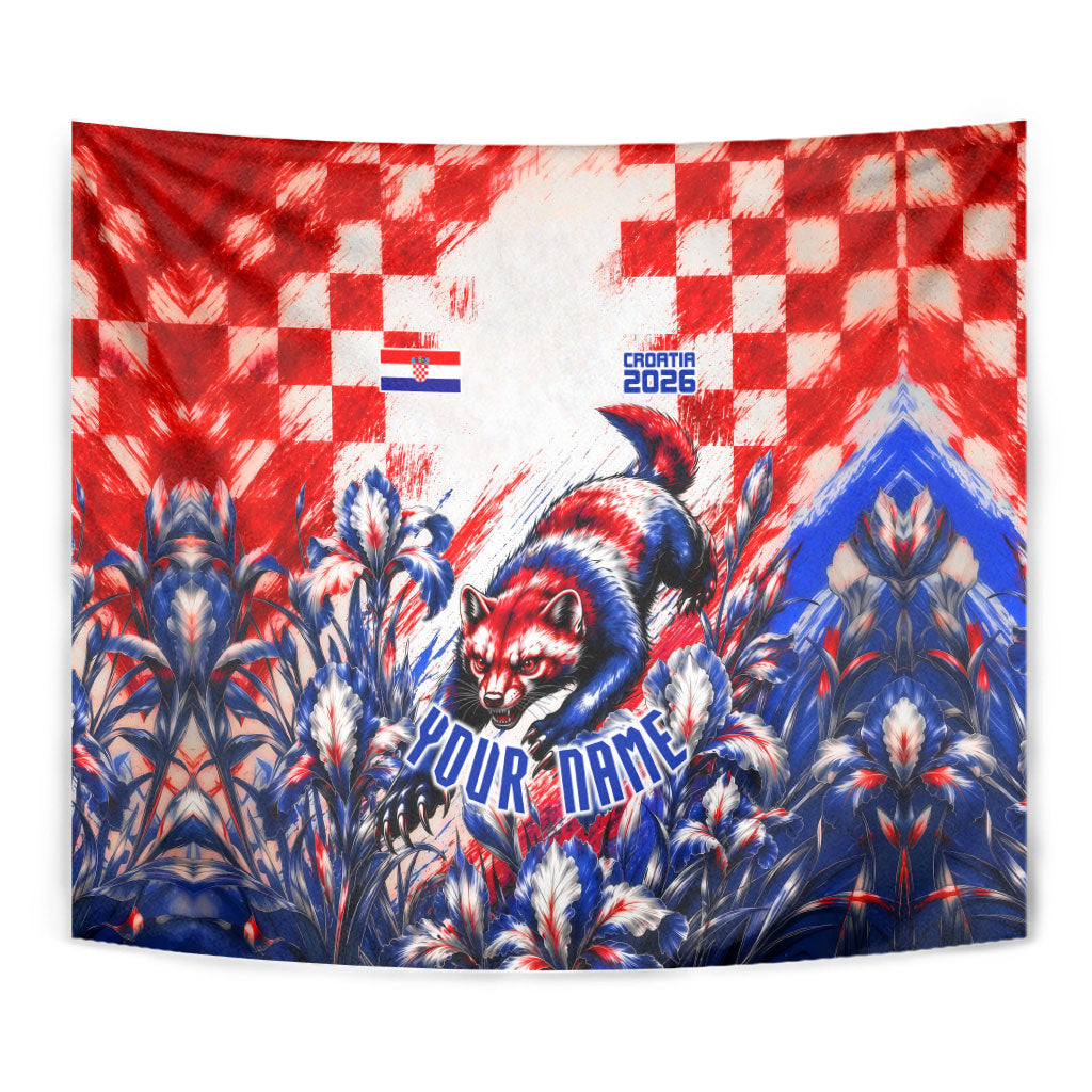Personalized Croatia Marten Soccer 2026 Tapestry Football Grunge Checkerboard Croatian Iris Floral