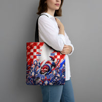 Personalized Croatia Marten Soccer 2026 Tote Bag Football Grunge Checkerboard Croatian Iris Floral
