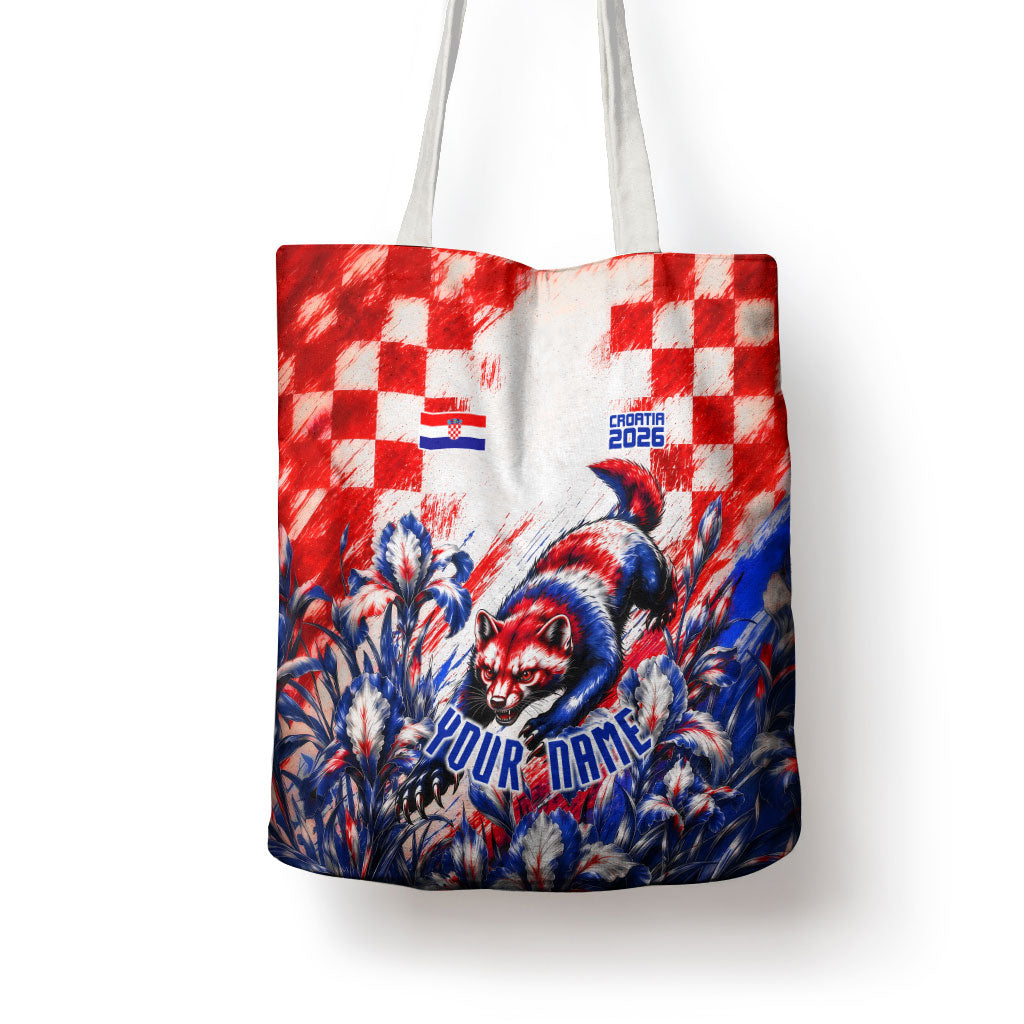 Personalized Croatia Marten Soccer 2026 Tote Bag Football Grunge Checkerboard Croatian Iris Floral