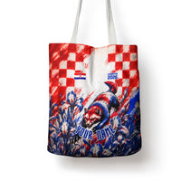 Personalized Croatia Marten Soccer 2026 Tote Bag Football Grunge Checkerboard Croatian Iris Floral