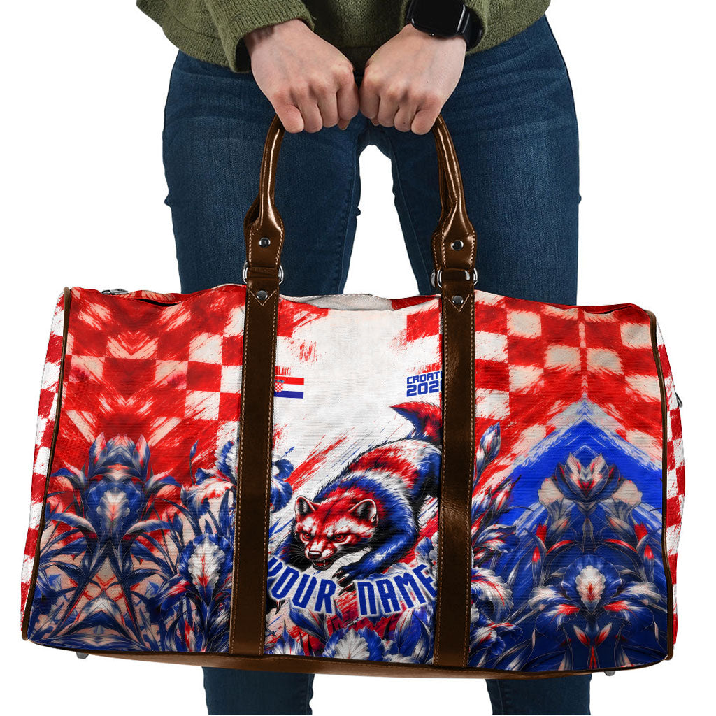 Personalized Croatia Marten Soccer 2026 Travel Bag Football Grunge Checkerboard Croatian Iris Floral