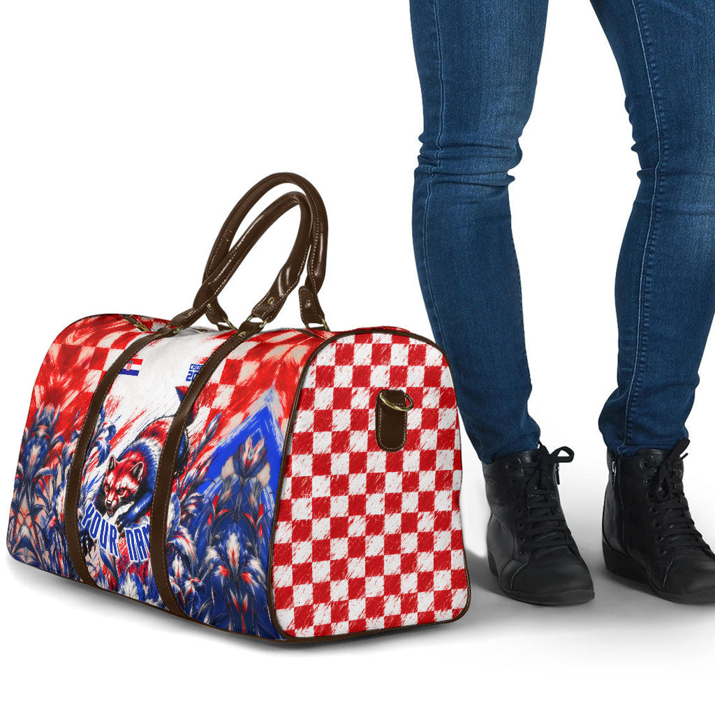 Personalized Croatia Marten Soccer 2026 Travel Bag Football Grunge Checkerboard Croatian Iris Floral
