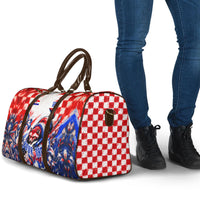 Personalized Croatia Marten Soccer 2026 Travel Bag Football Grunge Checkerboard Croatian Iris Floral
