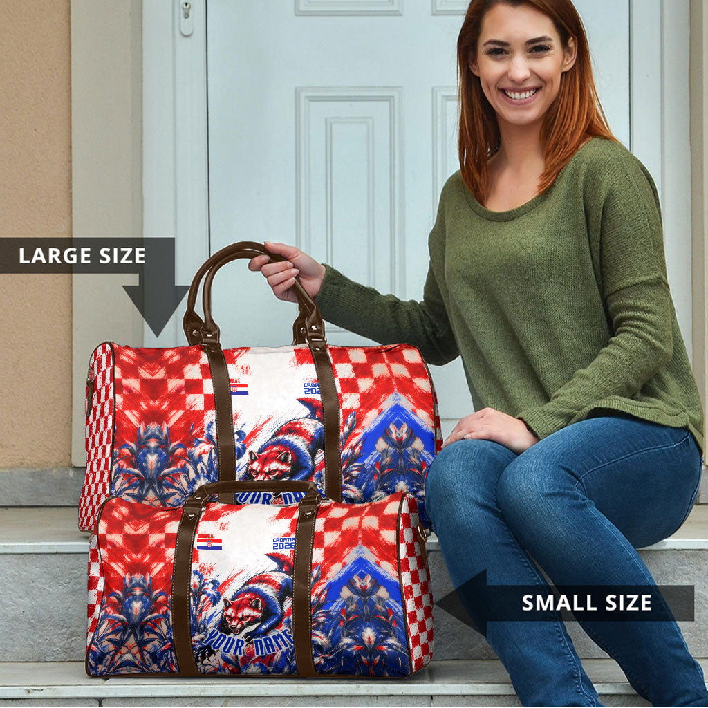 Personalized Croatia Marten Soccer 2026 Travel Bag Football Grunge Checkerboard Croatian Iris Floral
