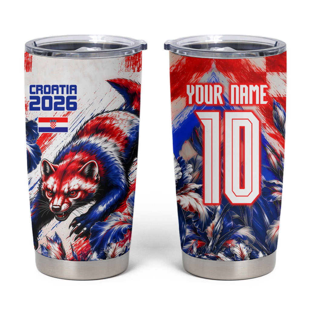 Personalized Croatia Marten Soccer 2026 Tumbler Cup Football Grunge Checkerboard Croatian Iris Floral