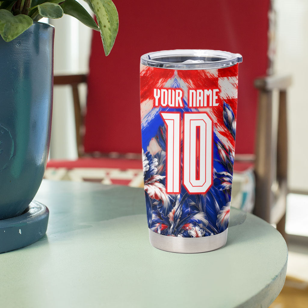 Personalized Croatia Marten Soccer 2026 Tumbler Cup Football Grunge Checkerboard Croatian Iris Floral