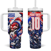 Personalized Croatia Marten Soccer 2026 Tumbler With Handle Football Grunge Checkerboard Croatian Iris Floral