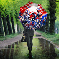 Personalized Croatia Marten Soccer 2026 Umbrella Football Grunge Checkerboard Croatian Iris Floral