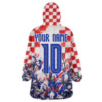 Personalized Croatia Marten Soccer 2026 Wearable Blanket Hoodie Football Grunge Checkerboard Croatian Iris Floral