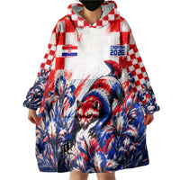 Personalized Croatia Marten Soccer 2026 Wearable Blanket Hoodie Football Grunge Checkerboard Croatian Iris Floral