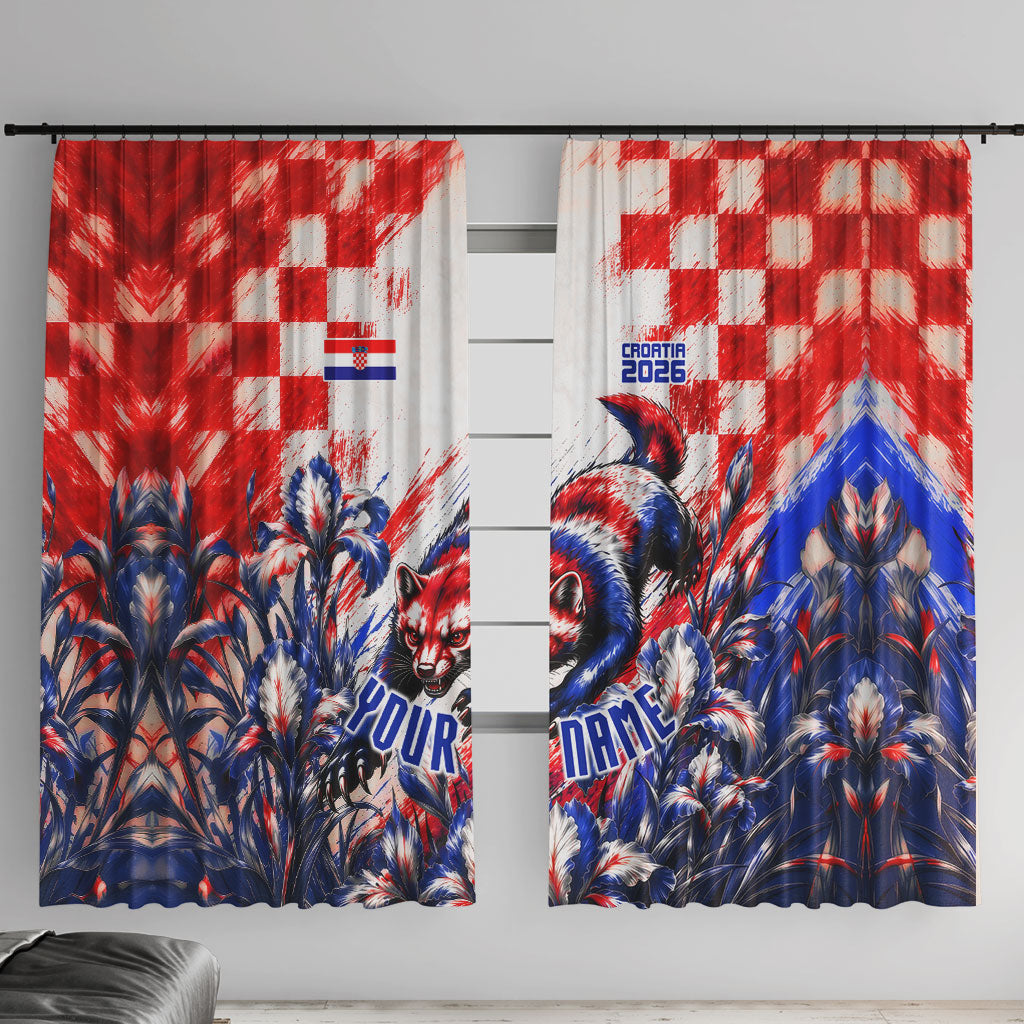 Personalized Croatia Marten Soccer 2026 Window Curtain Football Grunge Checkerboard Croatian Iris Floral