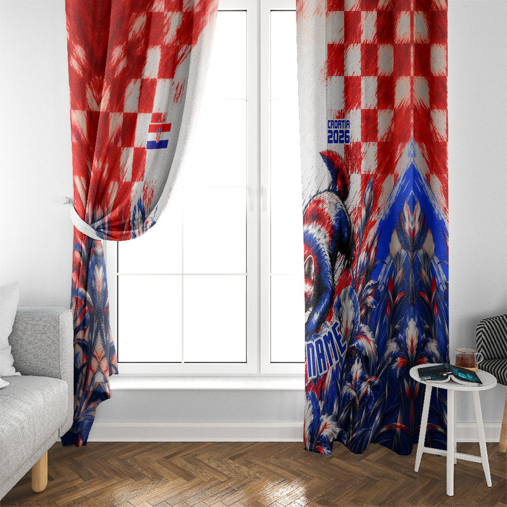 Personalized Croatia Marten Soccer 2026 Window Curtain Football Grunge Checkerboard Croatian Iris Floral