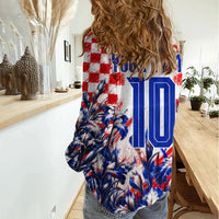 Personalized Croatia Marten Soccer 2026 Women Casual Shirt Football Grunge Checkerboard Croatian Iris Floral
