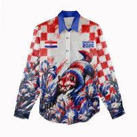 Personalized Croatia Marten Soccer 2026 Women Casual Shirt Football Grunge Checkerboard Croatian Iris Floral