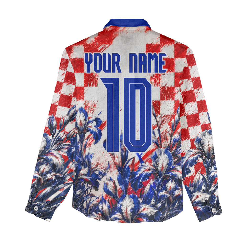 Personalized Croatia Marten Soccer 2026 Women Casual Shirt Football Grunge Checkerboard Croatian Iris Floral