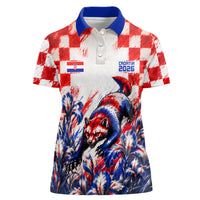 Personalized Croatia Marten Soccer 2026 Women Polo Shirt Football Grunge Checkerboard Croatian Iris Floral